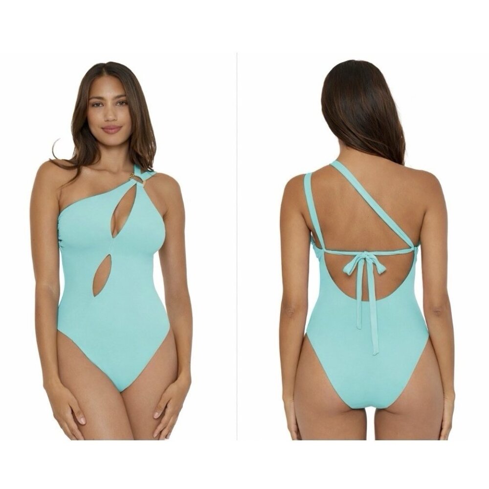 Soluna Womens S Small Tahiti Sky Blue One Piece Asymmetrical Swimsuit NEW